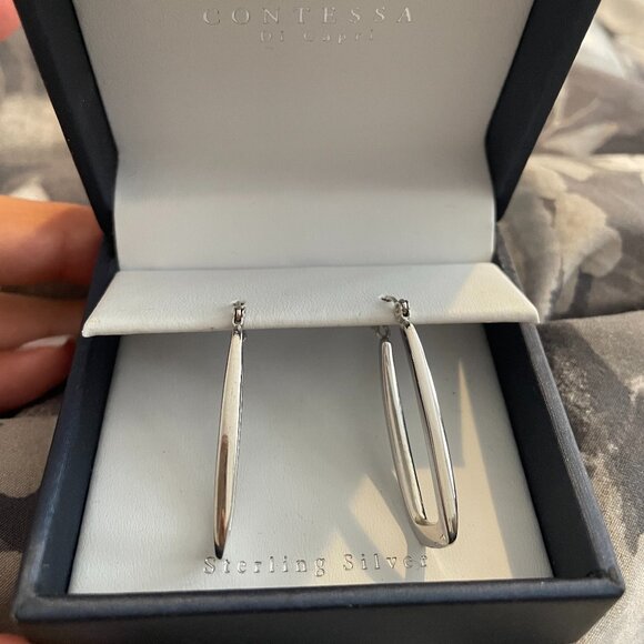 Jewelry - Modern Silver Rectangle Hoop Earrings